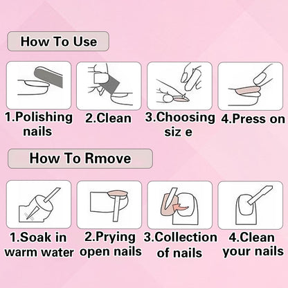 French Tip Press on Nails - Square Medium Long Brown Pink Heart Rhinestone False Nails - Women'S Glue on Acrylic Gel Stick on Glitter Fantasy Wedding Birthday